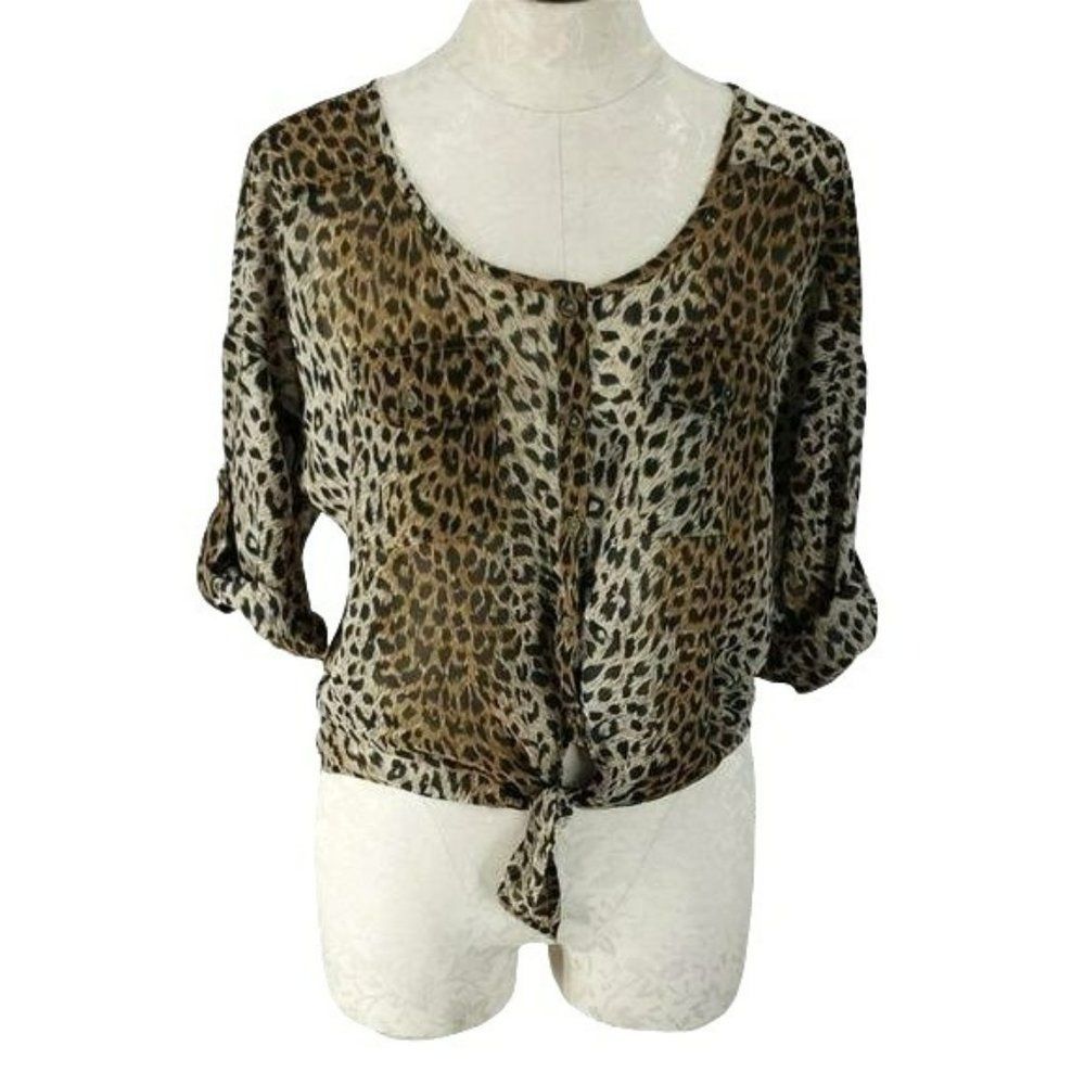 Dolled Up Fang Leopard animal Print Sheer hi low medium blouse